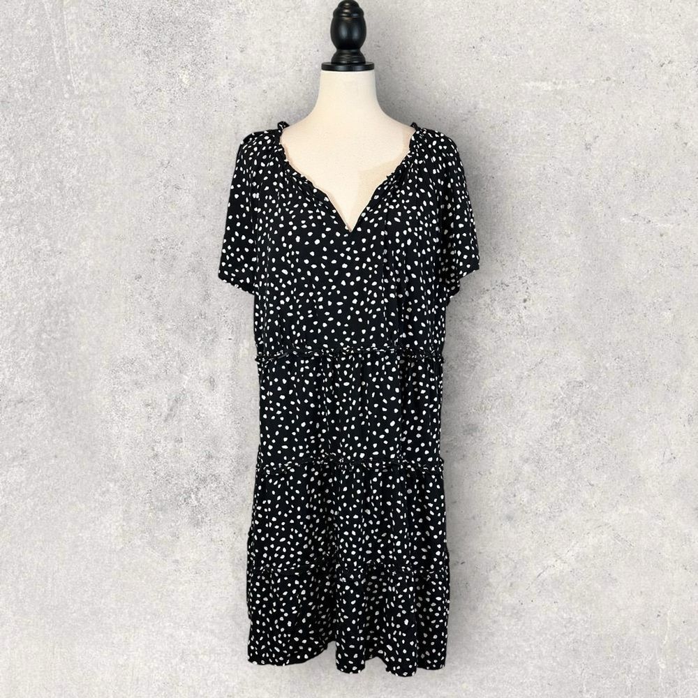beachlunchlounge Black and White Polka Dot Tiered Dress